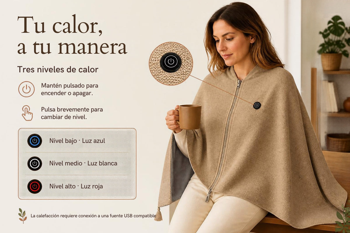 Tres niveles de calor y control del chal